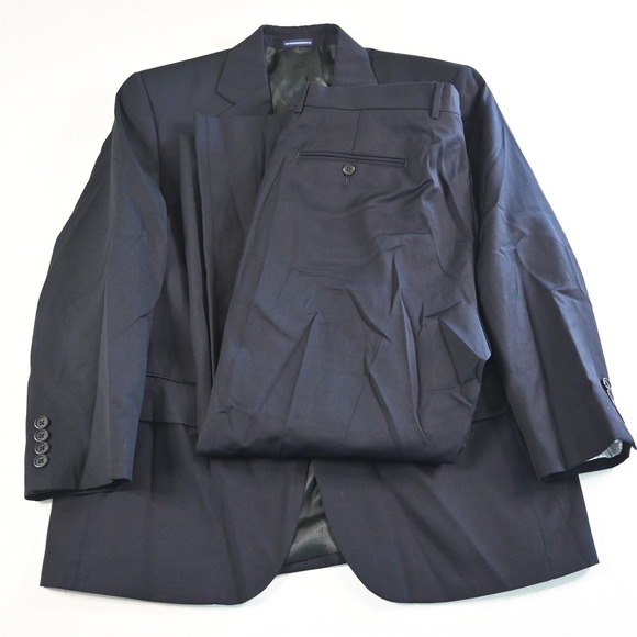 Stafford 42S 38x29 Navy Blue 100% Wool Mens Jacket Pants Suit